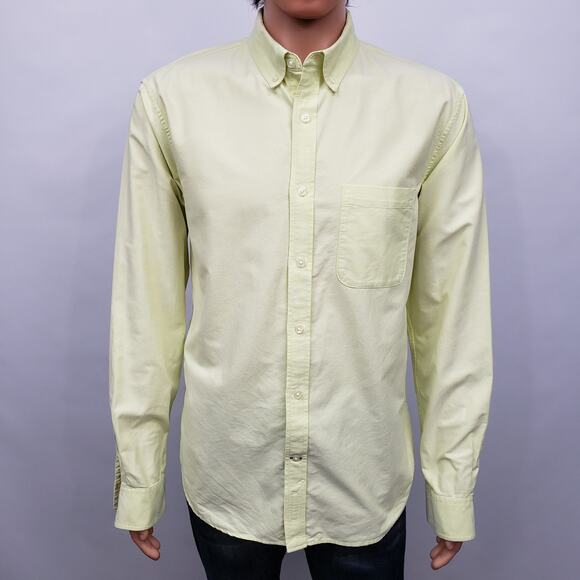 Club Monaco Oxford Shirt Men L Slim fit Button down Long Sleeve Yellow Solid - Picture 2 of 14